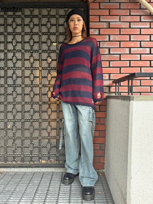 ダメージボ-ダーニットトップス